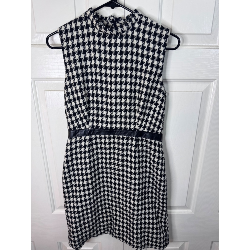 Vintage Houndstooth Dress Sleeveless Mock Neck‎ Acetate Made in France Sharagano - Picture 2 of 5